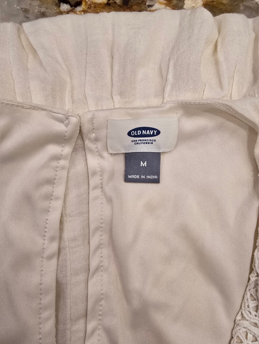 Old Navy Embroidered Swing Dress pintuck Pleats Lace Cream M - Picture 8 of 9